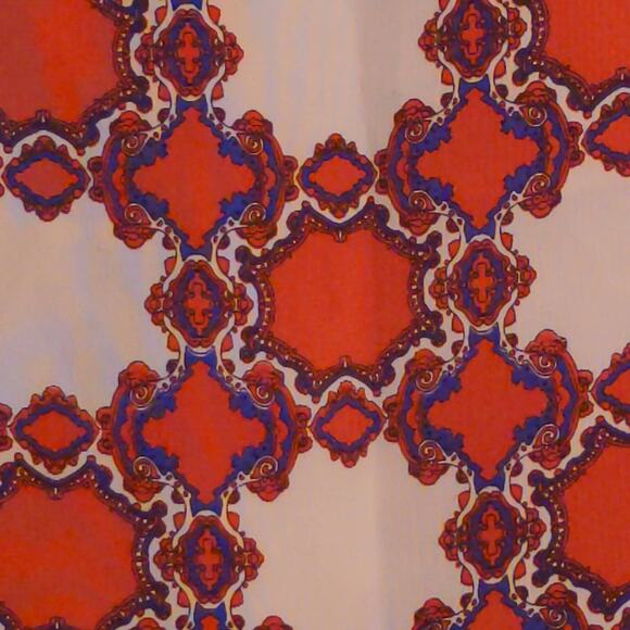 Tibi New York Womens Blouse Red Ivory Abstract Short Sleeve Retro 60's M (est.) - Picture 2 of 7